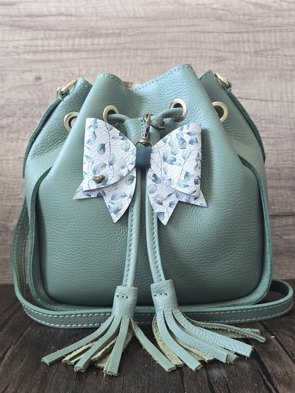 Mint Italian Leather Bucket Bag